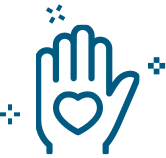 Icon of a hand with a heart drawn in the center of the palm.